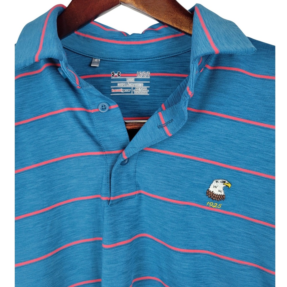 Under Armour Mens Golf Polo Shirt Large‎ Blue Striped Eagle Rehoboth Cup